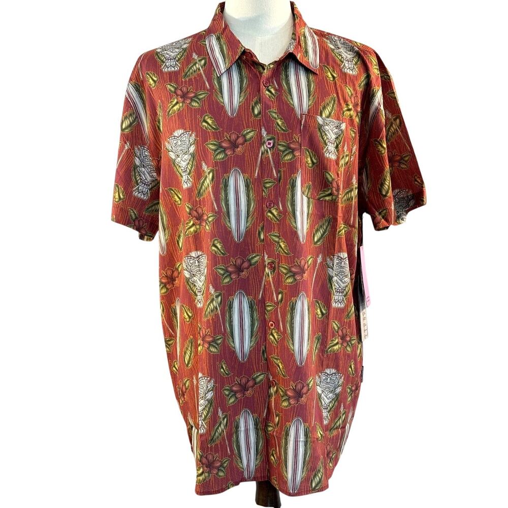 NWT Psycho Tuna Tiki Surf Aloha Shirt Tibetan Red UV Protection Sustainable XXL
